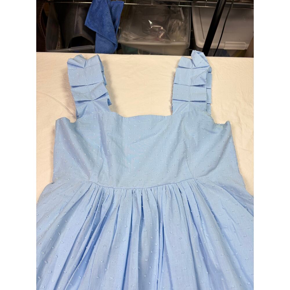 Lake light blue midi sundress. swiss dots, pleated straps. Size XS. cottagecore - Picture 3 of 5